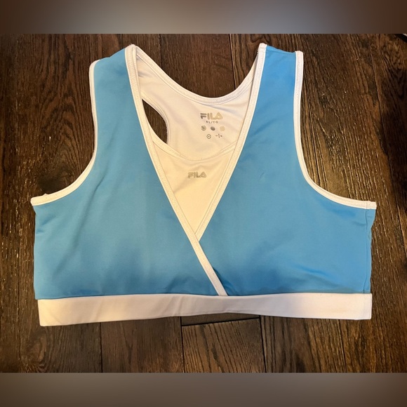 (5 for $15) FILA F-5 Sports Bra Blue with White Border Sports Keyhole Back - Picture 1 of 6